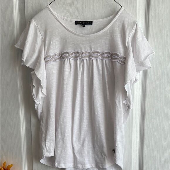 Adrienne Vittadini White Top - L - with Embellished Detail - Picture 1 of 5